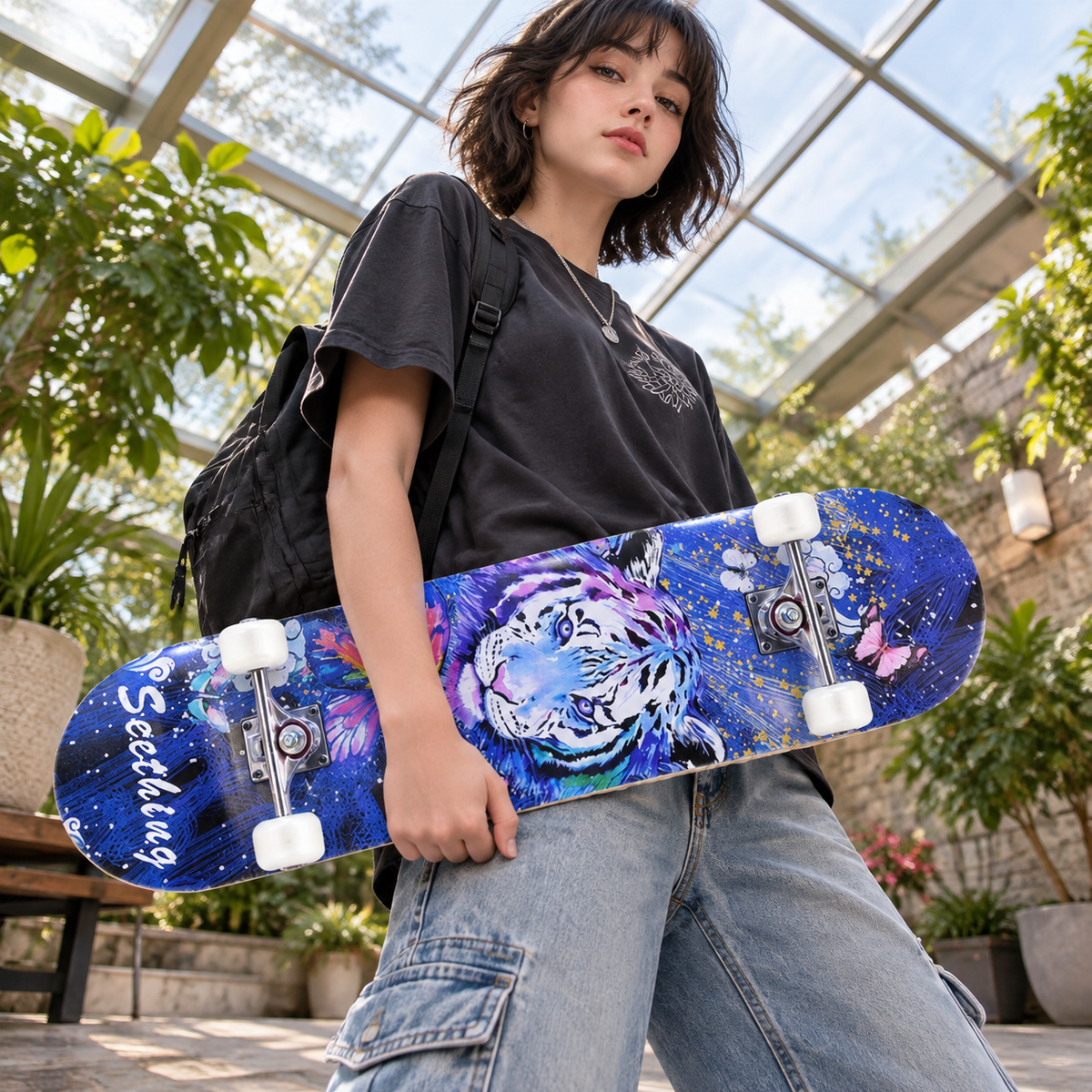 31-inch Complete Skateboard with 8-ply Maple Deck and ABEC-11 Bearings