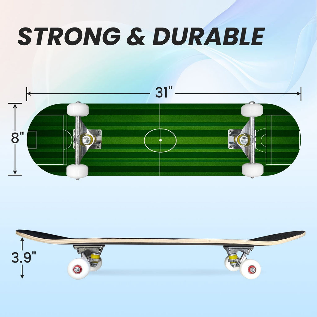 31"x8" Complete Skateboards for Beginners,baseball stadium giant baseballs sunset sky Double Kick 7 Ply Canadian Maple Deck Skateboard with Wheels, Gifts for Kids Teens