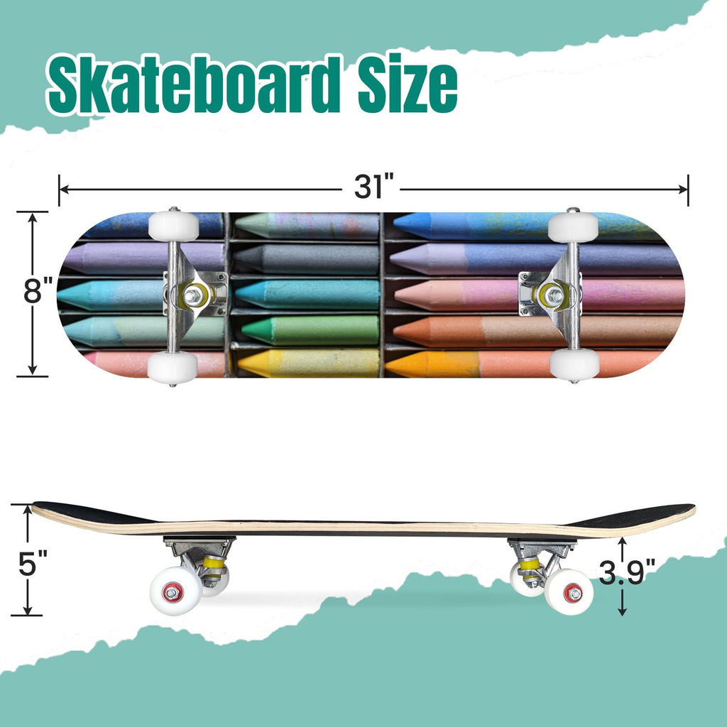 Vintage Damask Light Blue Brown Tones 31" x 8" Complete Skateboard, 7-Ply Canadian Maple Double Kick Trick Board for Kids and Beginners Adult Gifts