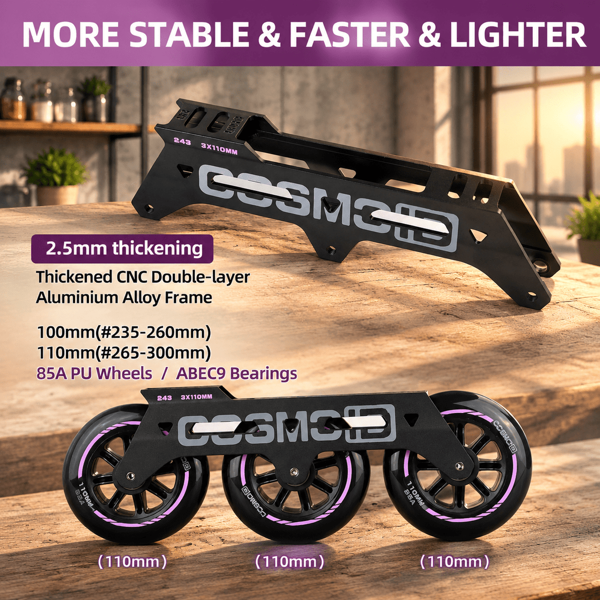 Adult Inline Skates, 3-Wheel High Performance Roller Skates for Men and Women, Size USM13.5-14.5/USL14.5-15.5