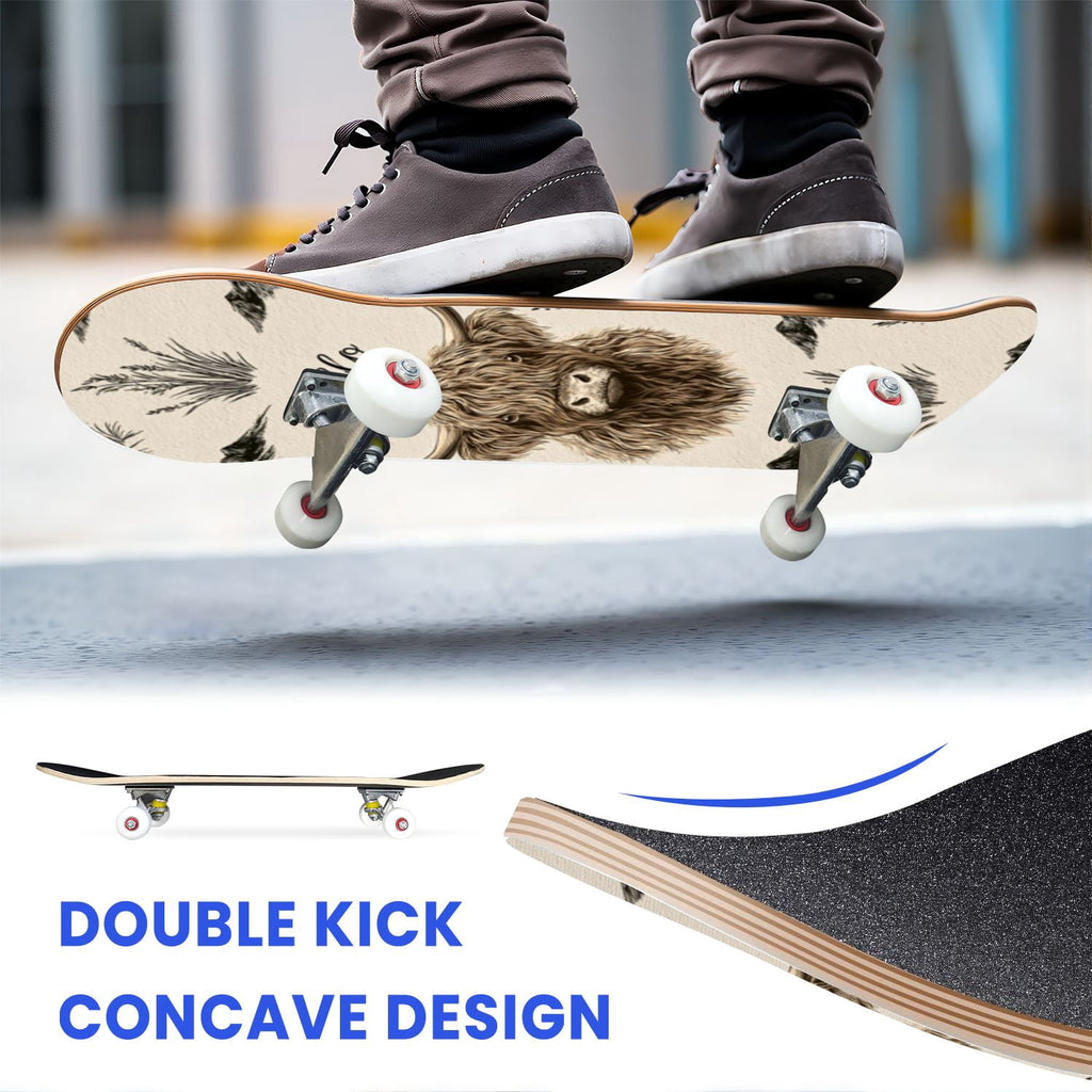 31"x8" Complete Skateboards for Beginners,Barn Windmill Artwork Rustic Barn Wood Farm Windmill Double Kick 7 Ply Canadian Maple Deck Skateboard with Wheels, Gifts for Kids Teens
