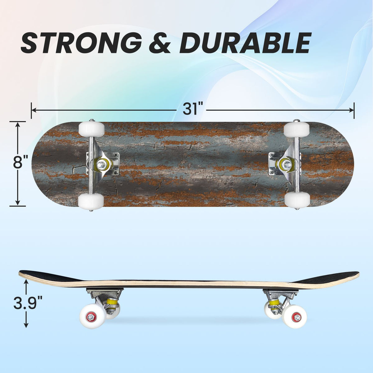 31"x8" Complete Skateboards for Beginners, Vintage Forest Woodland Large Trees Leaves River Cottage Double Kick 7 Ply Canadian Maple Deck Skateboard with Wheels, Gifts for Kids Teens