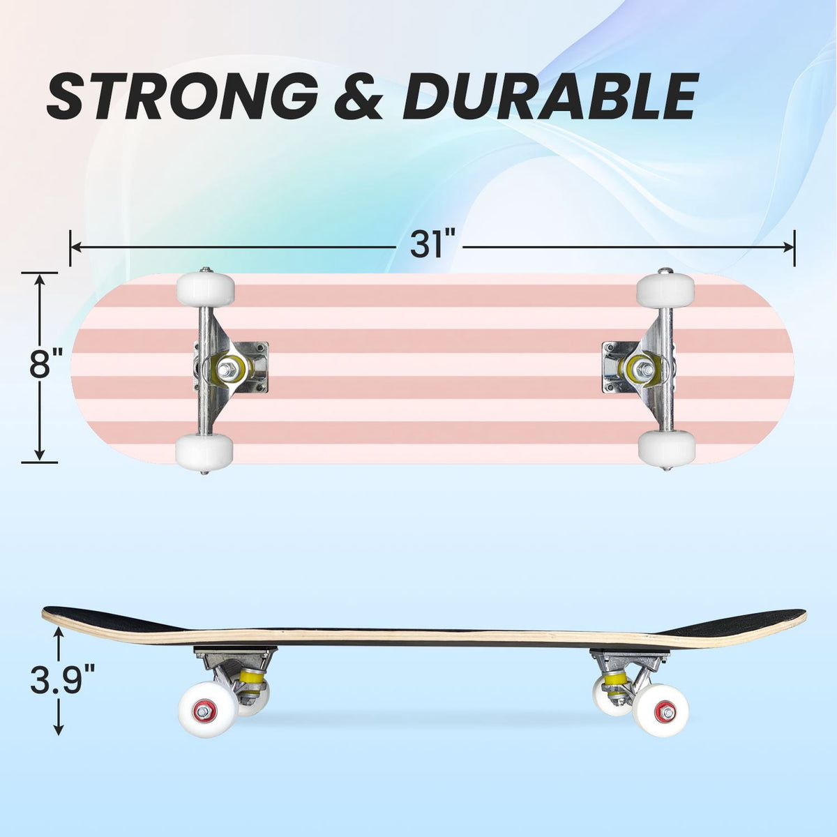 31"x8" Complete Skateboards for Beginners,Vibrant Diagonal Rainbow Gradient Abstract Art Double Kick 7 Ply Canadian Maple Deck Skateboard with Wheels, Gifts for Kids Teens