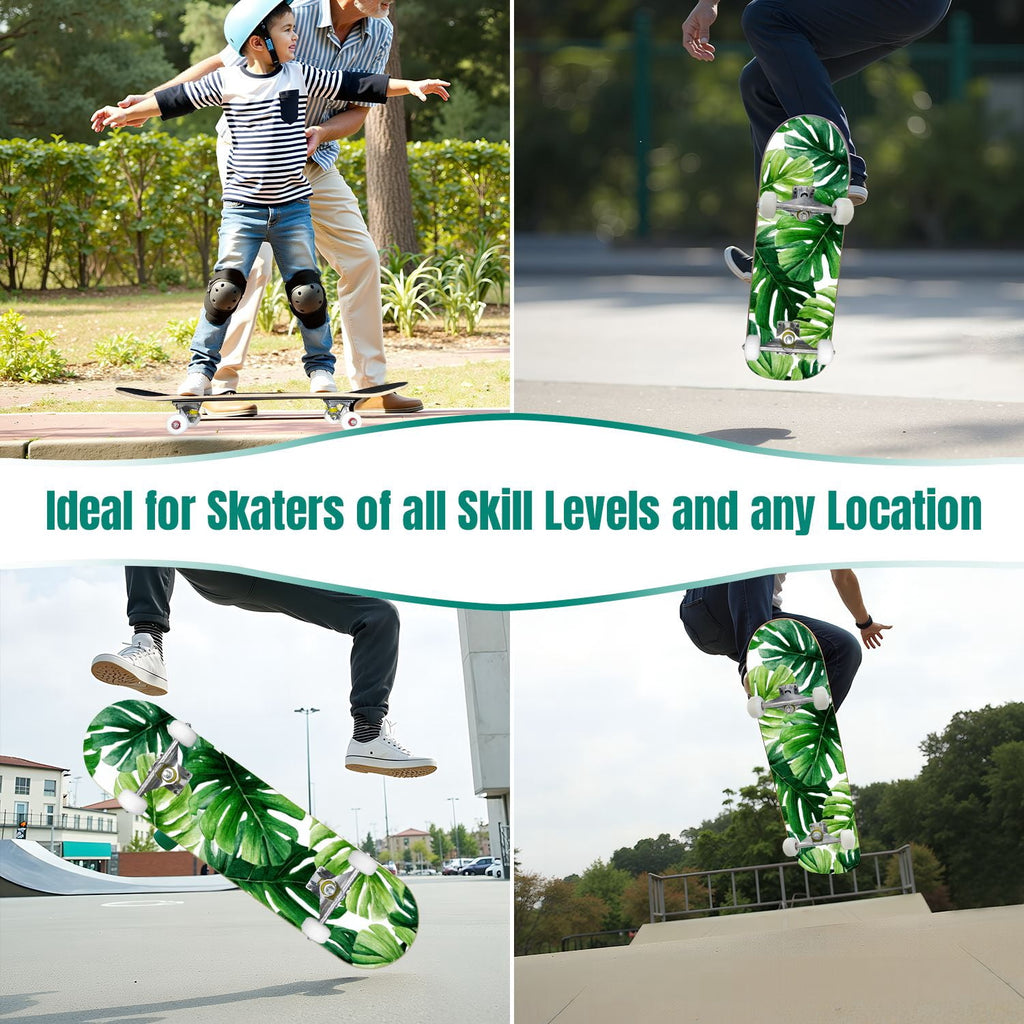 Autumn Forest Camouflage Oak Leaves Tree Branches 31" x 8" Complete Skateboard, 7-Ply Canadian Maple Double Kick Trick Board for Kids and Beginners Adult Gifts