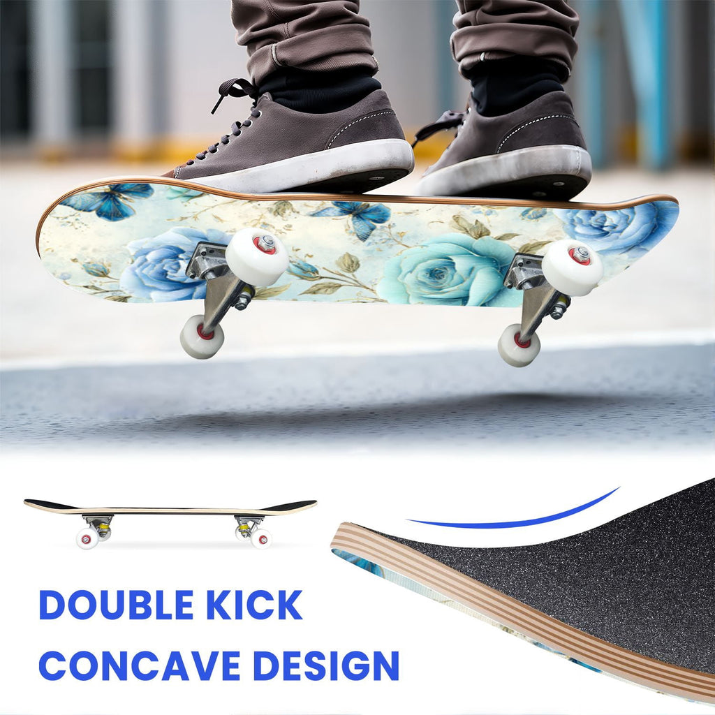 31"x8" Complete Skateboards for Beginners,Bold Stained Glass Western Double Kick 7 Ply Canadian Maple Deck Skateboard with Wheels, Gifts for Kids Teens