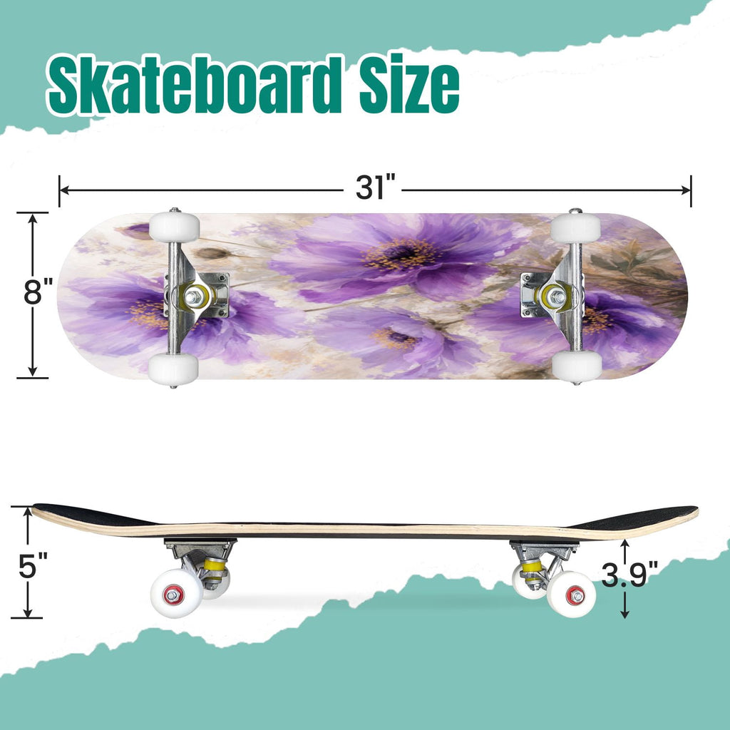 Abstract Geometric Curved Shapes Earthy Tones 31" x 8" Complete Skateboard, 7-Ply Canadian Maple Double Kick Trick Board for Kids and Beginners Adult Gifts