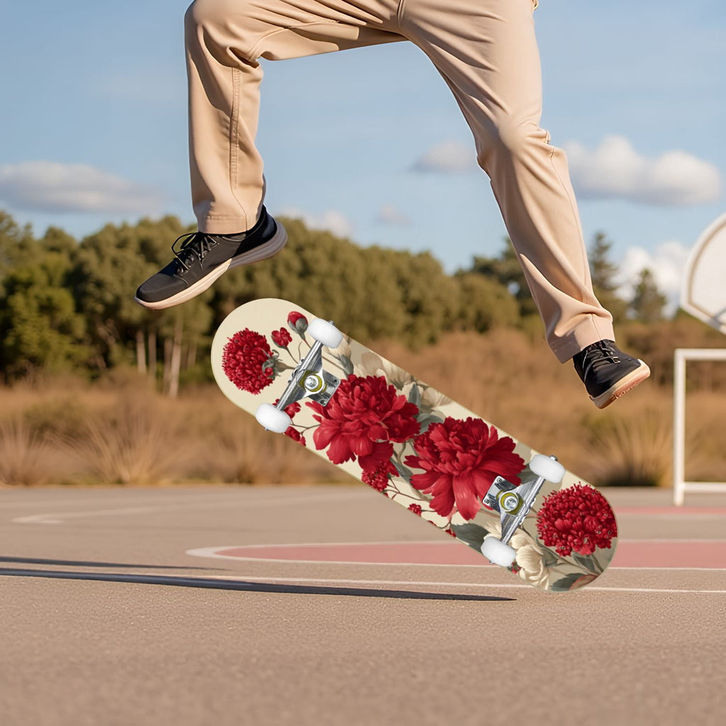 Botanical Birds Lemons Flowers Blue 31" x 8" Complete Skateboard, 7-Ply Canadian Maple Double Kick Trick Board for Kids and Beginners Adult Gifts