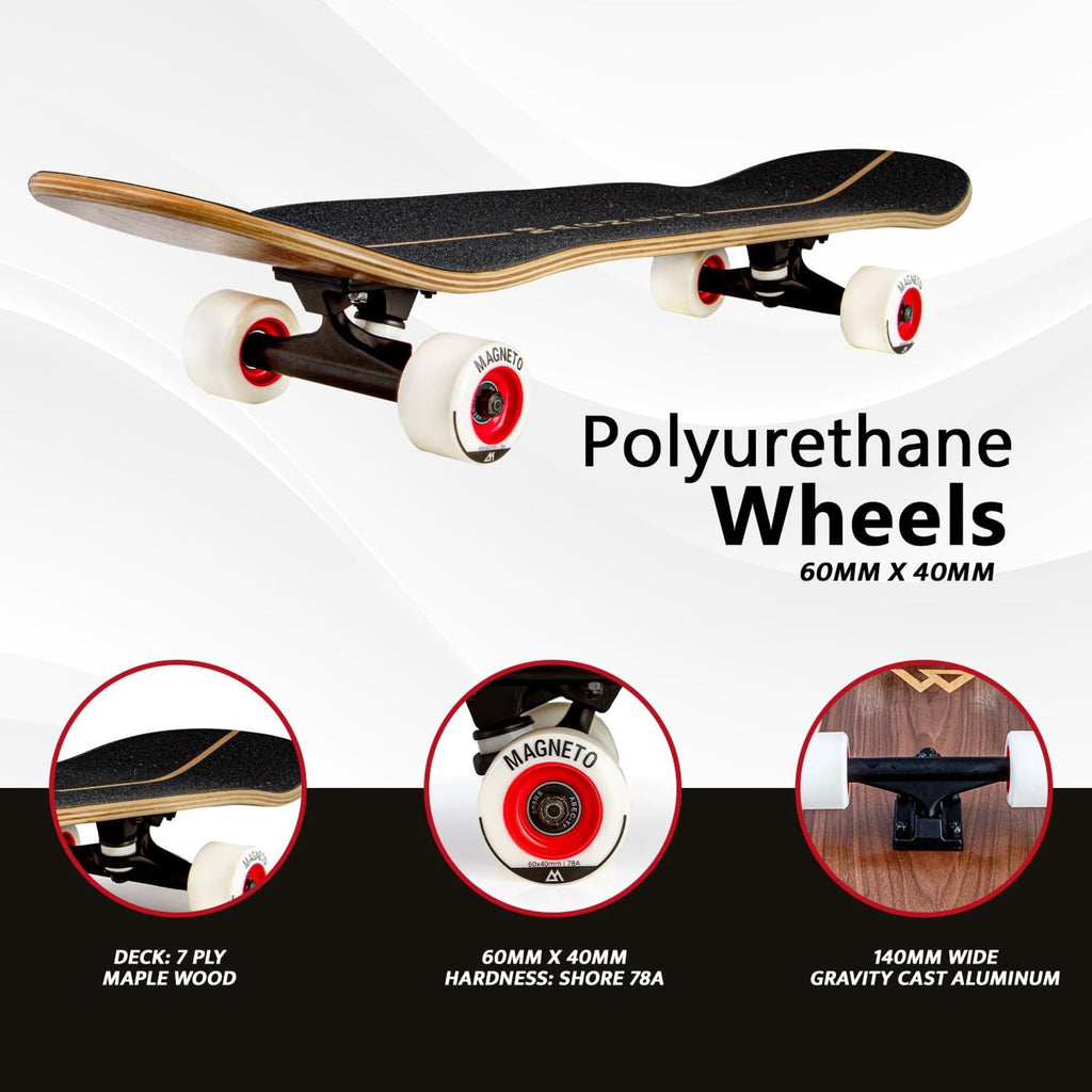 Magneto Complete Cruiser Skateboard - Smooth All-Terrain Ride - Stable 7-Ply Maple Deck - Soft 78A Wheels - 31 x 8.5 in, Natural SUV