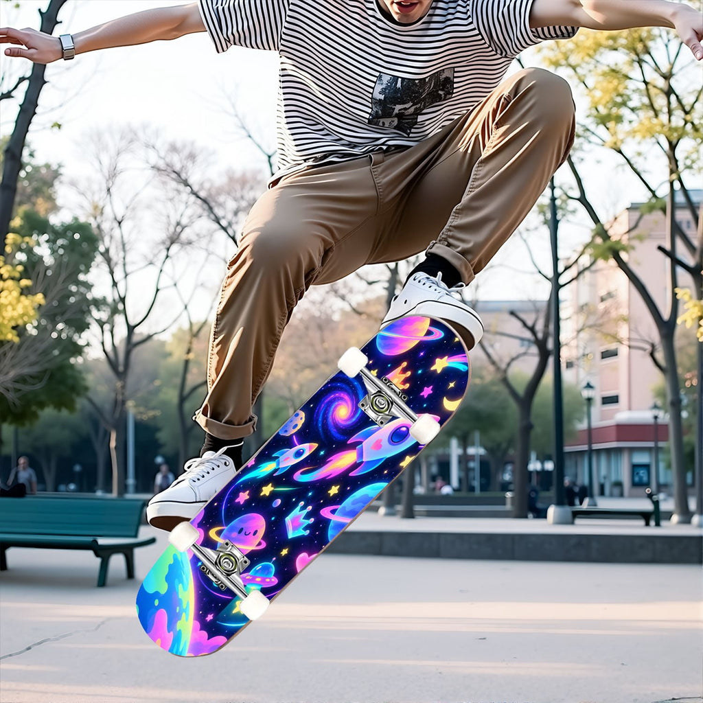 Complete Skateboard Colorful Hearts Graffiti 31 Inch 7-Ply Maple Skateboard with PU Wheels and Aluminum Trucks, Ready-to-Ride Skateboard for Beginners, Teens and Adults