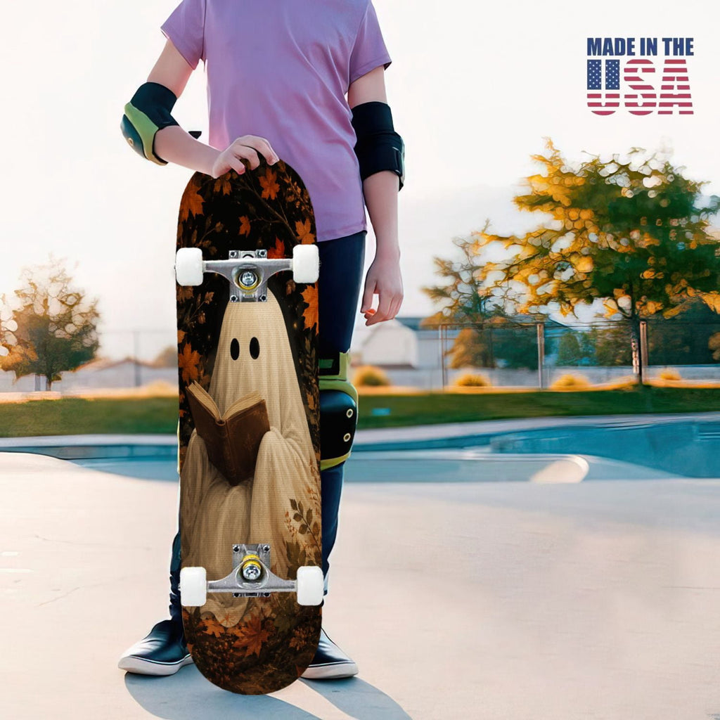 31"x8" Complete Skateboards for Beginners,Halloween Forest Bats Black Cat Glowing Double Kick 7 Ply Canadian Maple Deck Skateboard with Wheels, Gifts for Kids Teens