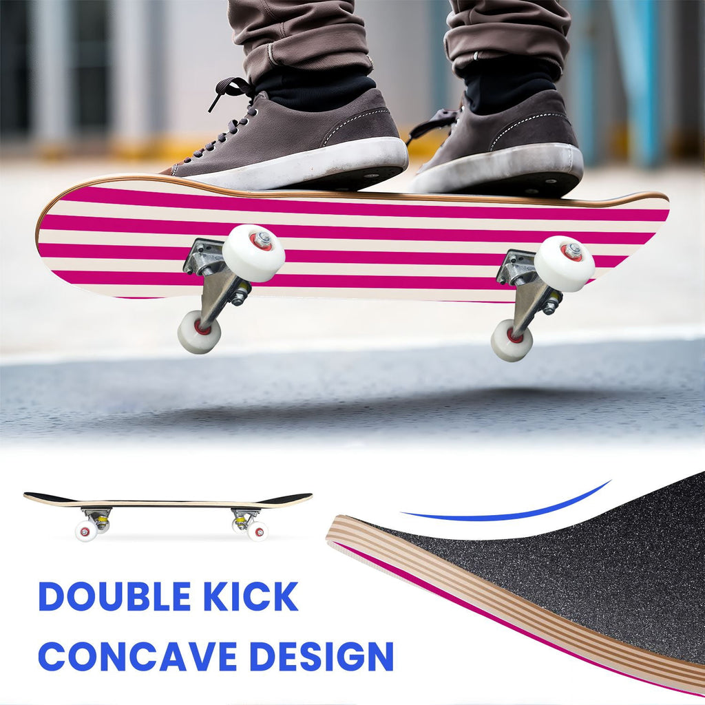 31"x8" Complete Skateboards for Beginners,Vibrant Diagonal Rainbow Gradient Abstract Art Double Kick 7 Ply Canadian Maple Deck Skateboard with Wheels, Gifts for Kids Teens