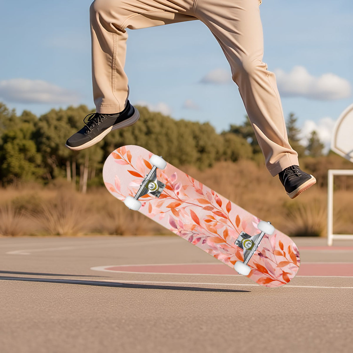 Autumn Forest Camouflage Oak Leaves Tree Branches 31" x 8" Complete Skateboard, 7-Ply Canadian Maple Double Kick Trick Board for Kids and Beginners Adult Gifts