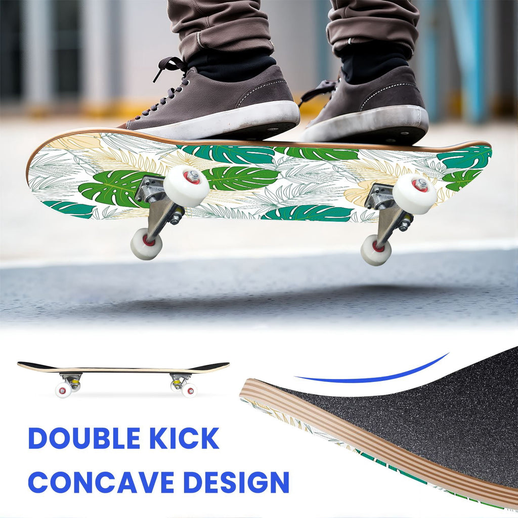 31"x8" Complete Skateboards for Beginners, Abstract Black Hexagon Honeycomb Glowing Blue Neon Geometric Double Kick 7 Ply Canadian Maple Deck Skateboard with Wheels, Gifts for Kids Teens