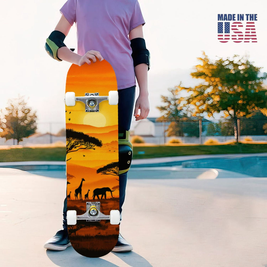 31"x8" Complete Skateboards for Beginners, Soft Blue Cream Striped Design Double Kick 7 Ply Canadian Maple Deck Skateboard with Wheels, Gifts for Kids Teens