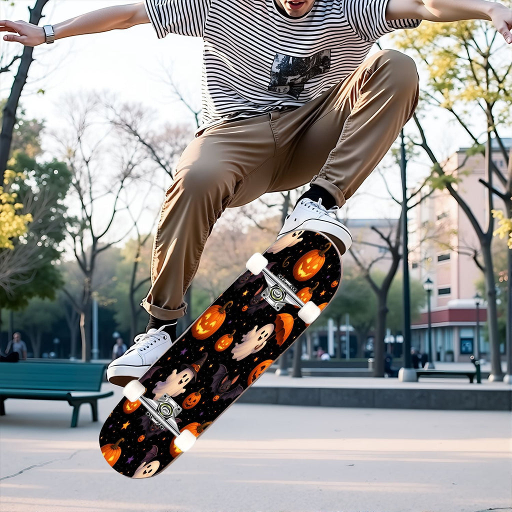 31"x8" Complete Skateboards for Beginners,Vintage Botanical Skull Flowers Elements Dark Double Kick 7 Ply Canadian Maple Deck Skateboard with Wheels, Gifts for Kids Teens