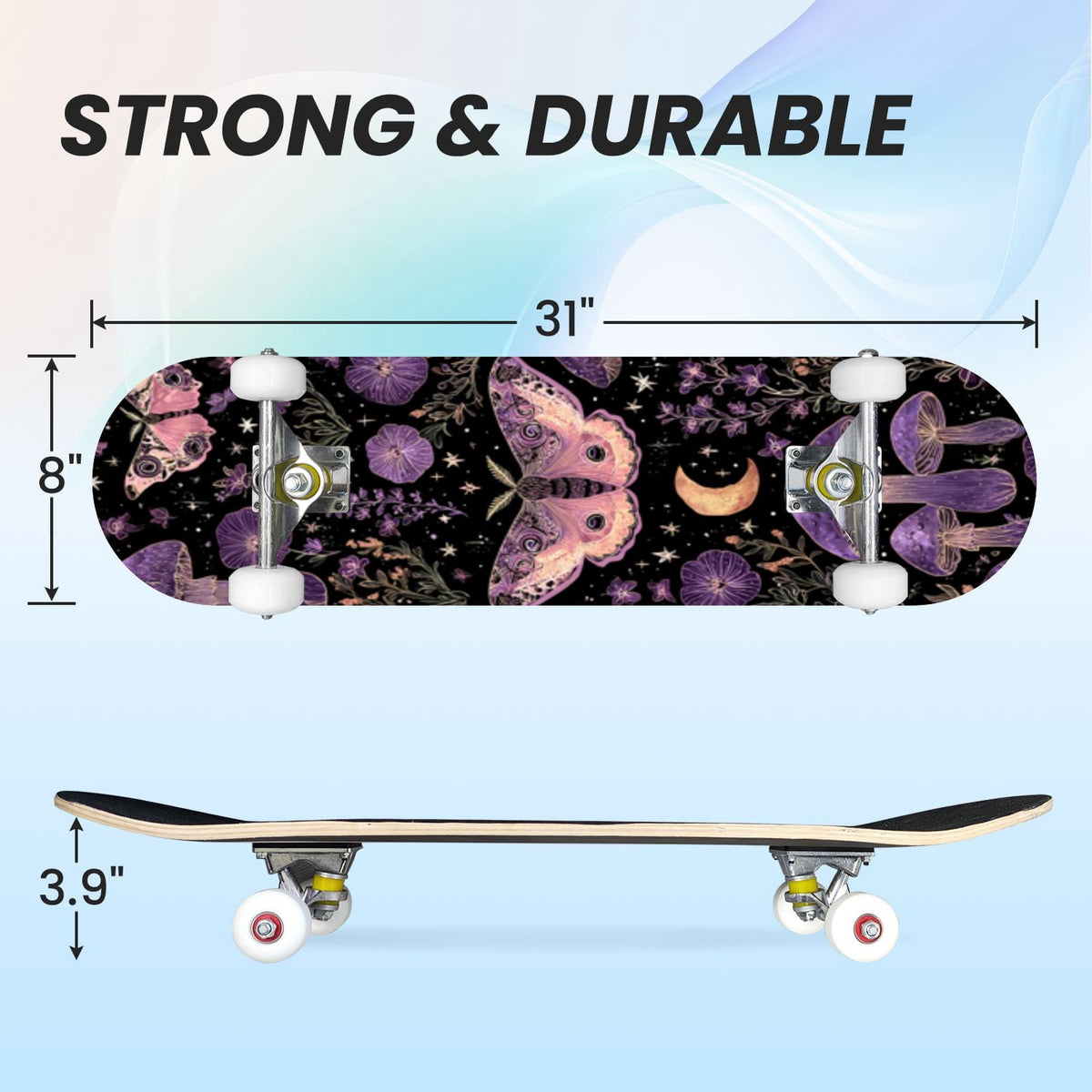 31"x8" Complete Skateboards for Beginners,Pink Cream Vertical Stripes Double Kick 7 Ply Canadian Maple Deck Skateboard with Wheels, Gifts for Kids Teens