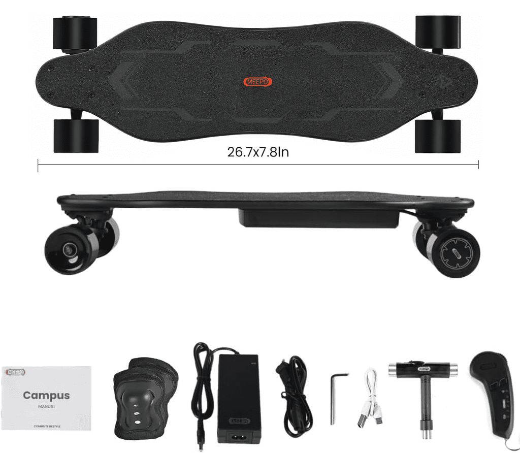 MEEPO Campus Spark 26.7" Electric Skateboard with Wireless Remote, Compact 7-Ply Maple E-Skateboard, Up to 16 MPH, 8–10 Mile Range, 4 Ride Modes, Smooth Brake, for Teen Riders & Beginners