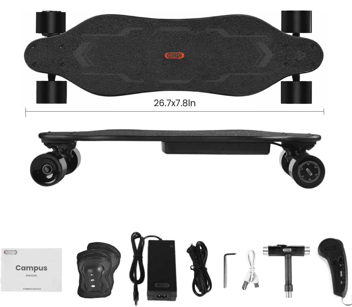 MEEPO Campus Spark 26.7" Electric Skateboard with Wireless Remote, Compact 7-Ply Maple E-Skateboard, Up to 16 MPH, 8–10 Mile Range, 4 Ride Modes, Smooth Brake, for Teen Riders & Beginners