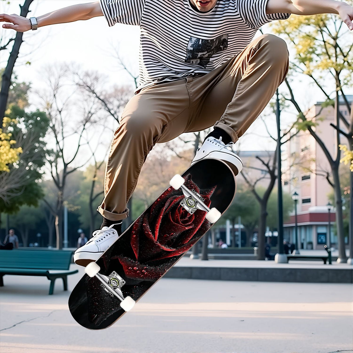 31"x8" Complete Skateboards for Beginners, Skeleton Tree Figure Antler Branches Dark Academia Flowers Double Kick 7 Ply Canadian Maple Deck Skateboard with Wheels, Gifts for Kids Teens