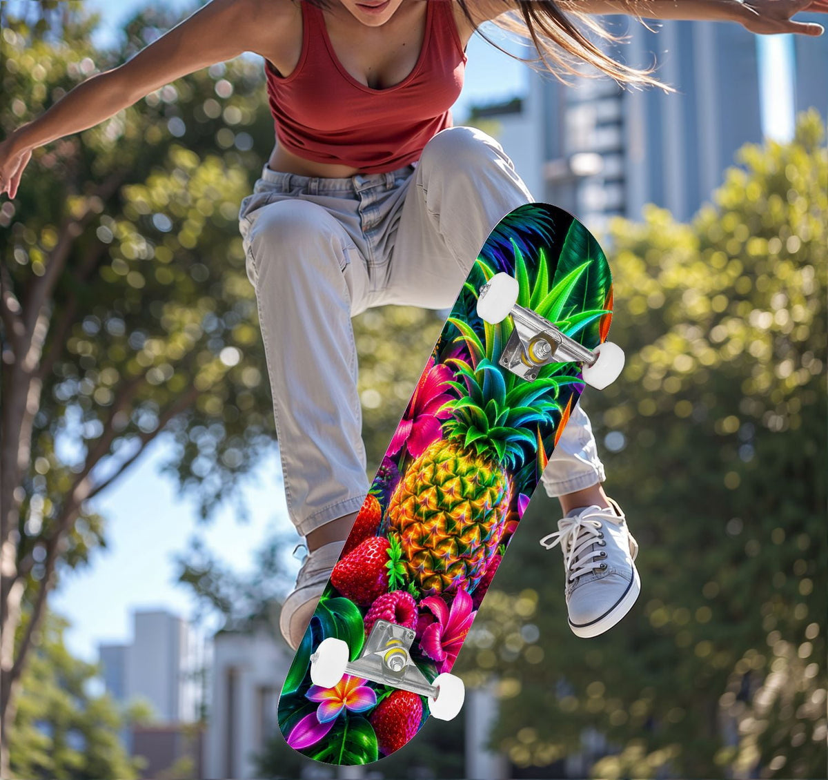 Complete Skateboard Colorful Hearts Graffiti 31 Inch 7-Ply Maple Skateboard with PU Wheels and Aluminum Trucks, Ready-to-Ride Skateboard for Beginners, Teens and Adults