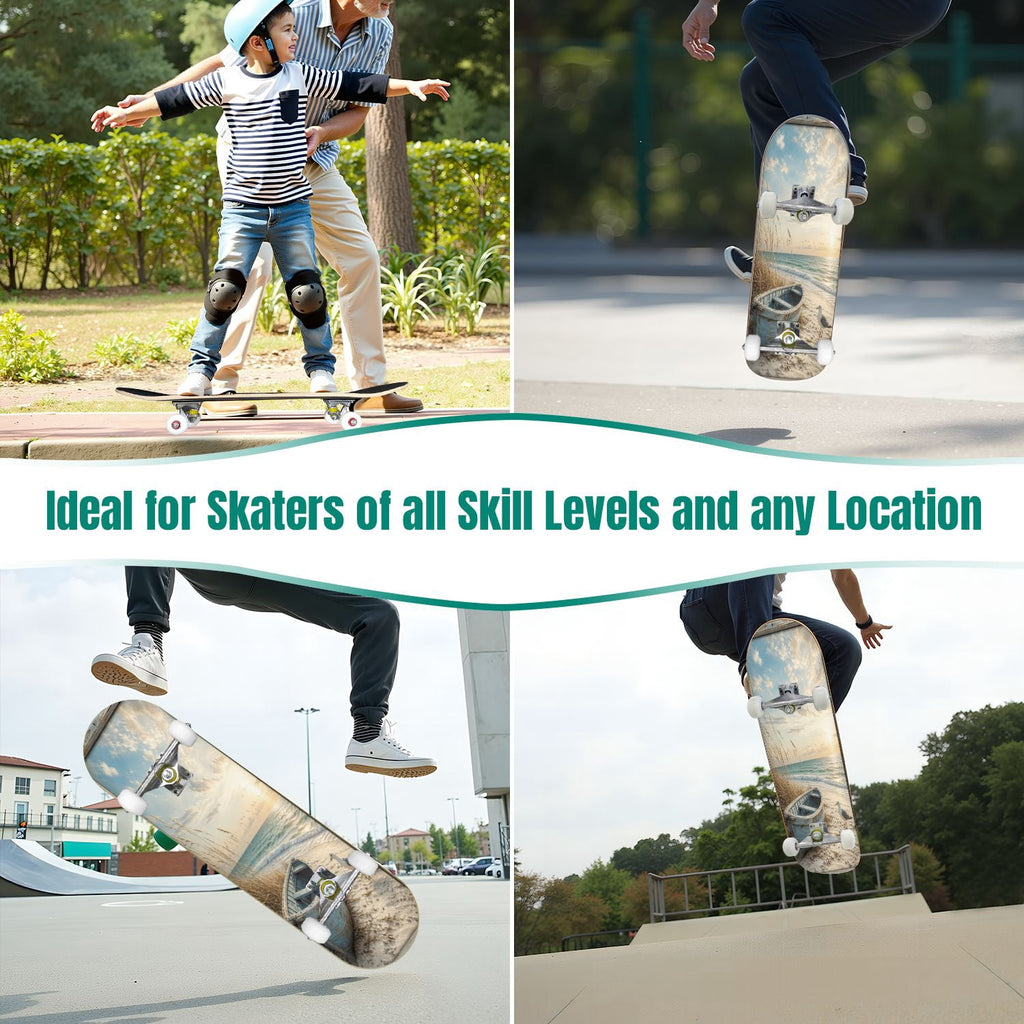 White Birch Tree Bark Natural Knots Horizontal Lines 31" x 8" Complete Skateboard, 7-Ply Canadian Maple Double Kick Trick Board for Kids and Beginners Adult Gifts