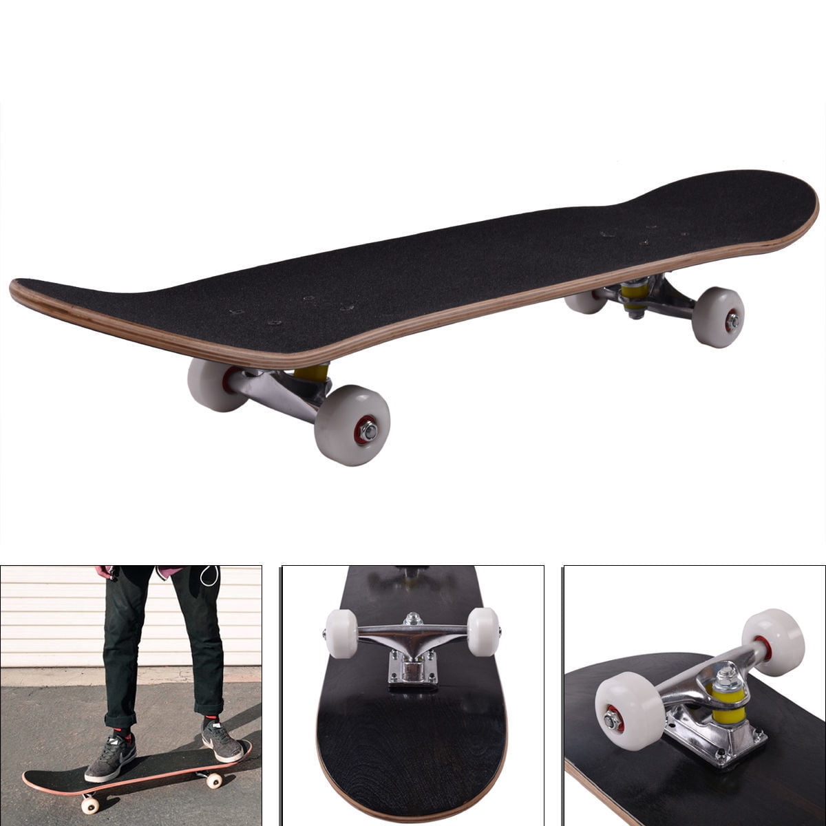 JAXPETY Blank Complete Skateboard, Stained Black (31 In. x 7.75 In.)