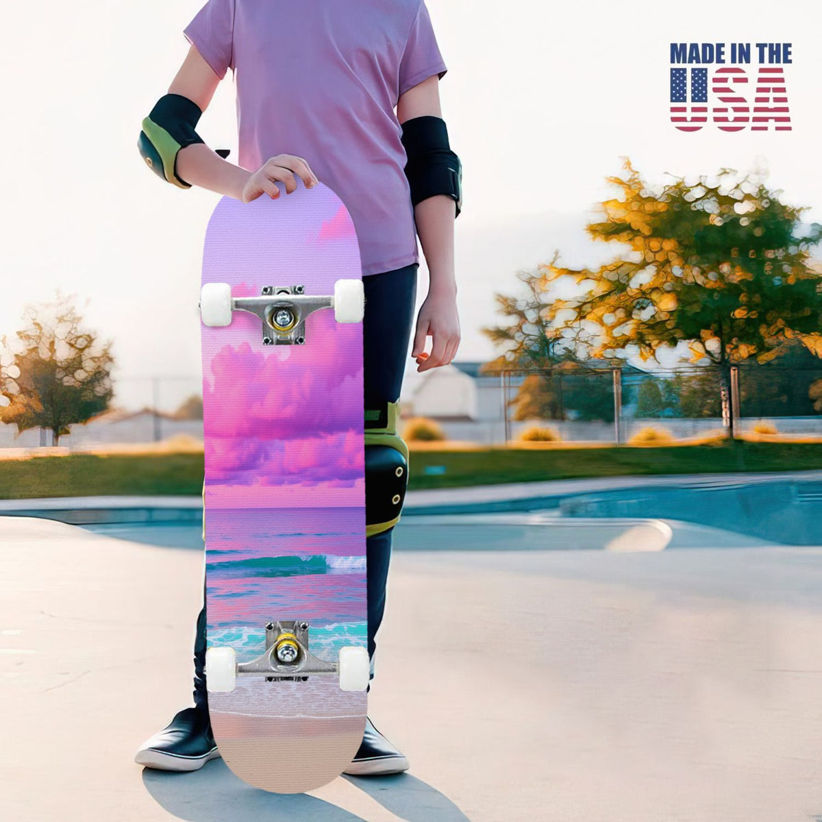 31"x8" Complete Skateboards for Beginners, Abstract Black Hexagon Honeycomb Glowing Blue Neon Geometric Double Kick 7 Ply Canadian Maple Deck Skateboard with Wheels, Gifts for Kids Teens