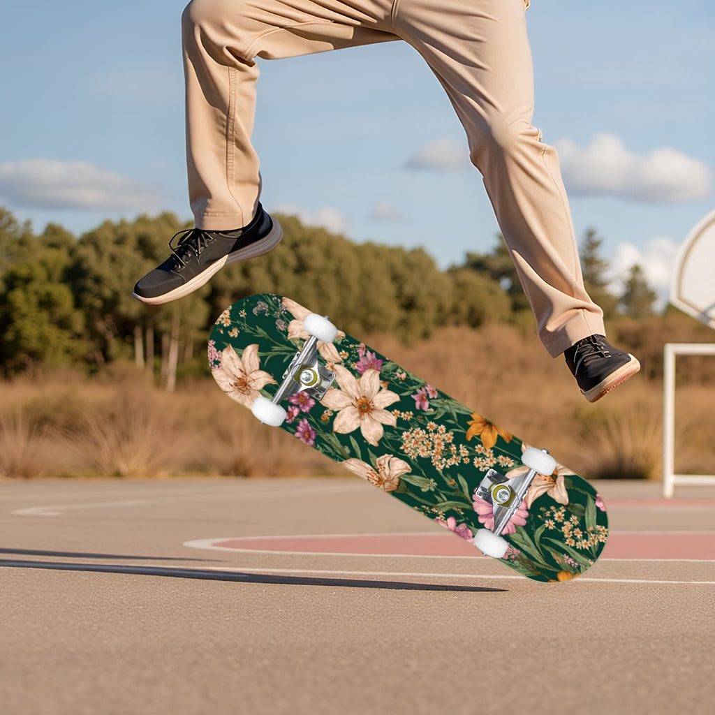 Vintage Movie Theater Classic Cinema 31" x 8" Complete Skateboard, 7-Ply Canadian Maple Double Kick Trick Board for Kids and Beginners Adult Gifts