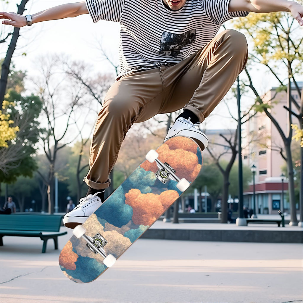 31"x8" Complete Skateboards for Beginners, Pastel Clouds Sparkles Dreamy Gradient Sky Summer Decor Double Kick 7 Ply Canadian Maple Deck Skateboard with Wheels, Gifts for Kids Teens