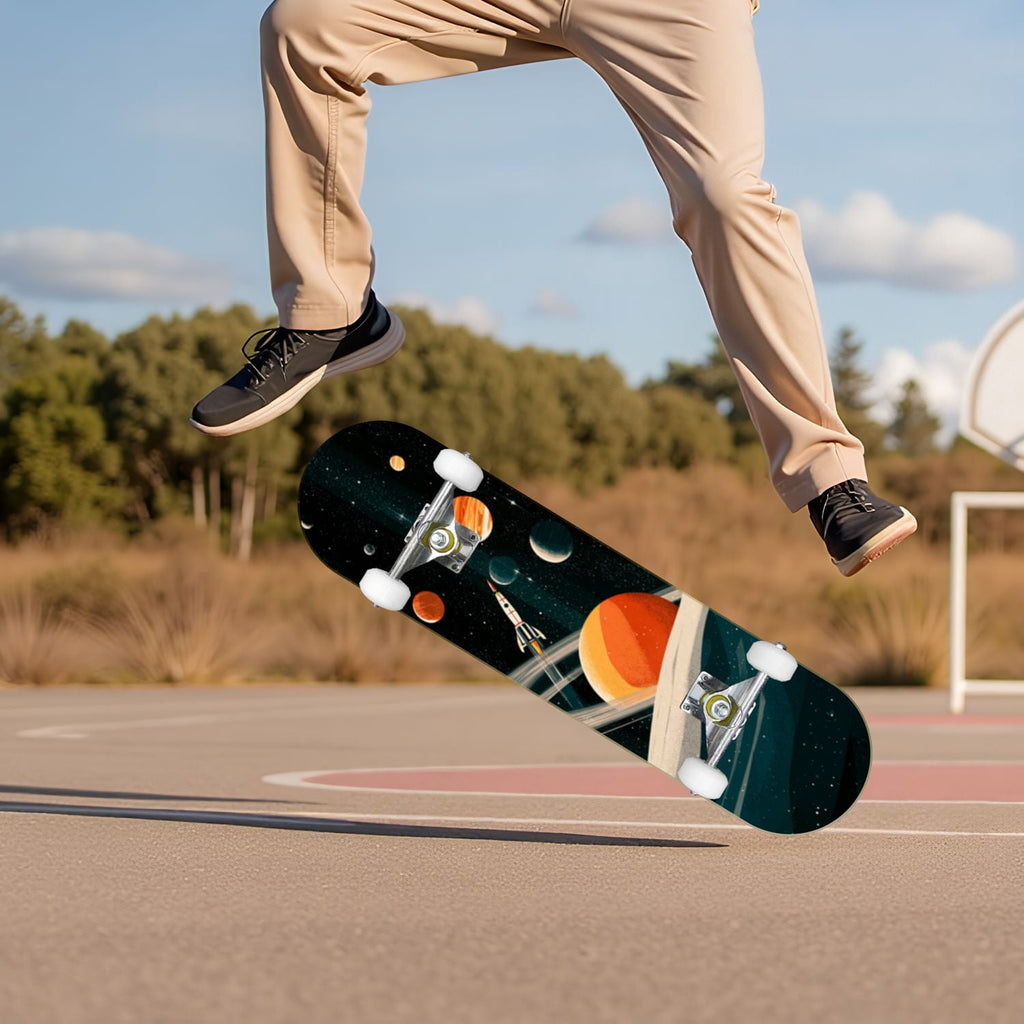 Elegant Cream Peach Peony Floral Green 31" x 8" Complete Skateboard, 7-Ply Canadian Maple Double Kick Trick Board for Kids and Beginners Adult Gifts