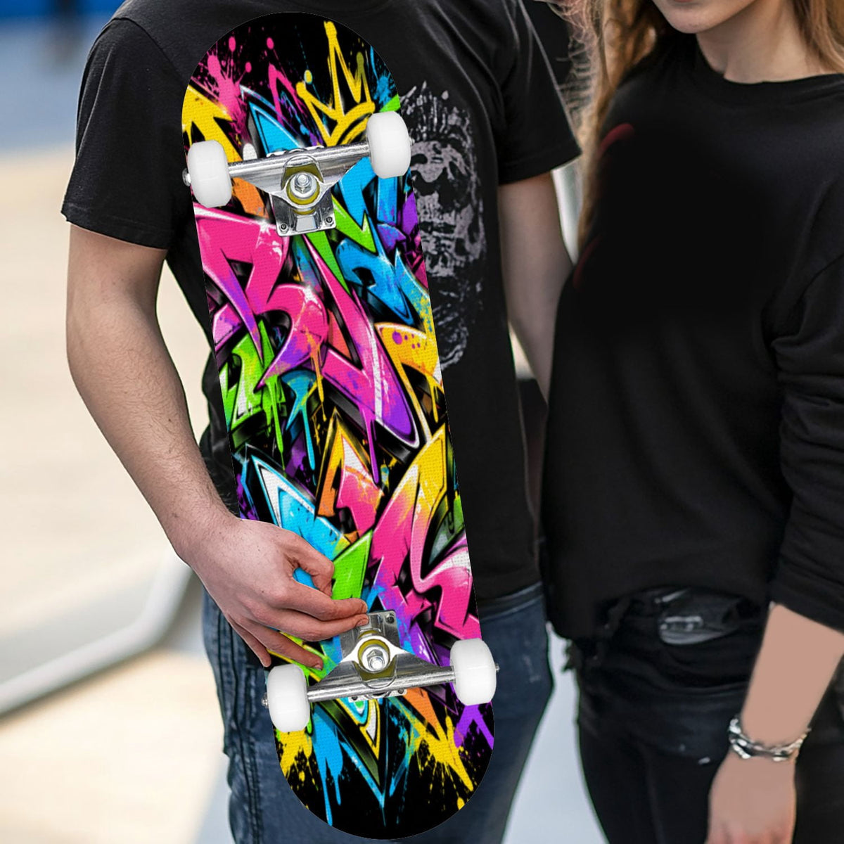 Complete Skateboard Vibrant Multicolored Abstract 31 Inch 7-Ply Maple Skateboard with PU Wheels and Aluminum Trucks, Ready-to-Ride Skateboard for Beginners, Teens and Adults