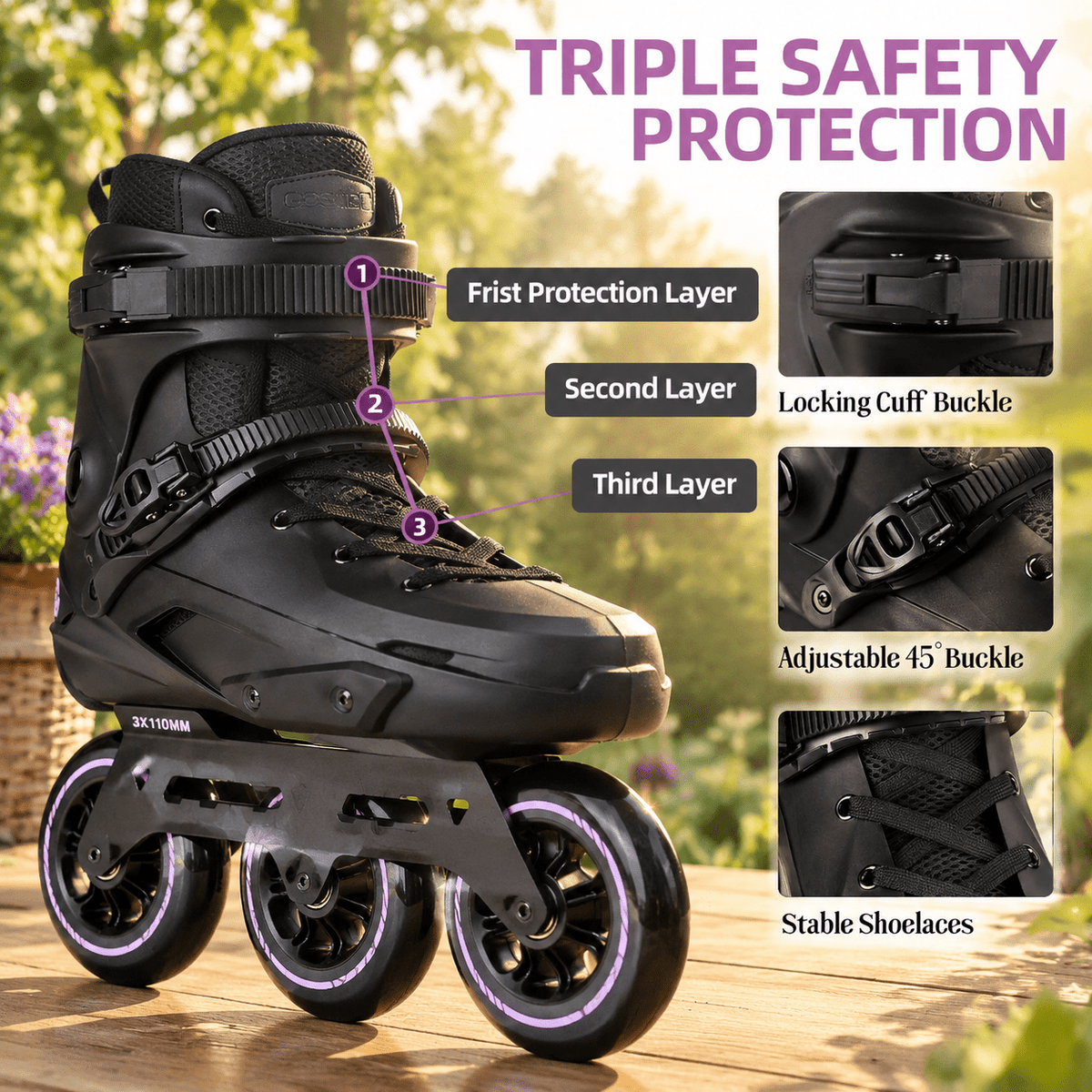 Adult Inline Skates, 3-Wheel High Performance Roller Skates for Men and Women, Size USM13.5-14.5/USL14.5-15.5