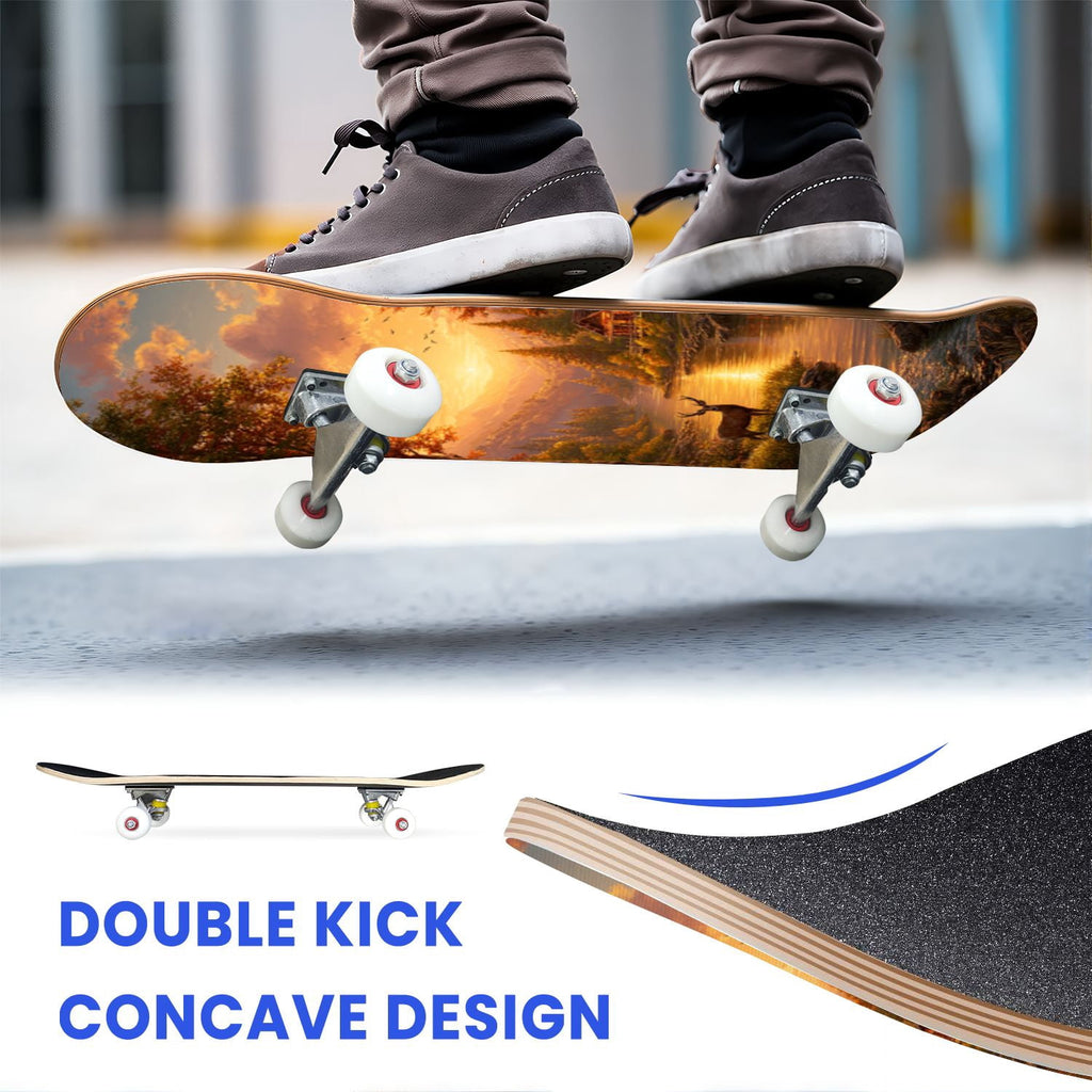 31"x8" Complete Skateboards for Beginners, White Birch Tree Bark Natural Knots Horizontal Lines Double Kick 7 Ply Canadian Maple Deck Skateboard with Wheels, Gifts for Kids Teens