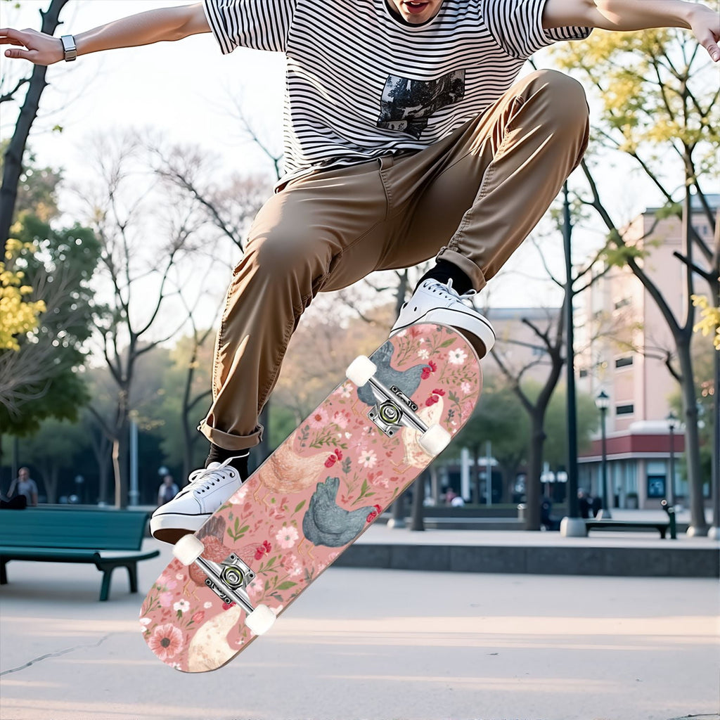 31"x8" Complete Skateboards for Beginners, Soft Blue Cream Striped Design Double Kick 7 Ply Canadian Maple Deck Skateboard with Wheels, Gifts for Kids Teens