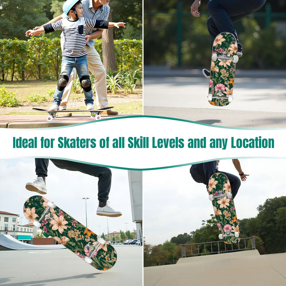 Vintage Movie Theater Classic Cinema 31" x 8" Complete Skateboard, 7-Ply Canadian Maple Double Kick Trick Board for Kids and Beginners Adult Gifts