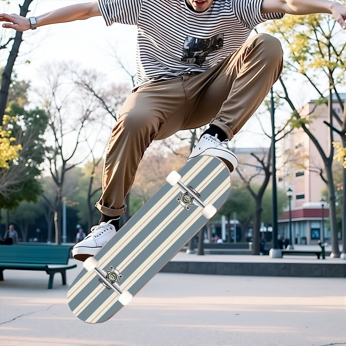 31"x8" Complete Skateboards for Beginners,Pastel Pink Vertical Stripe Minimalist Soft Design Double Kick 7 Ply Canadian Maple Deck Skateboard with Wheels, Gifts for Kids Teens