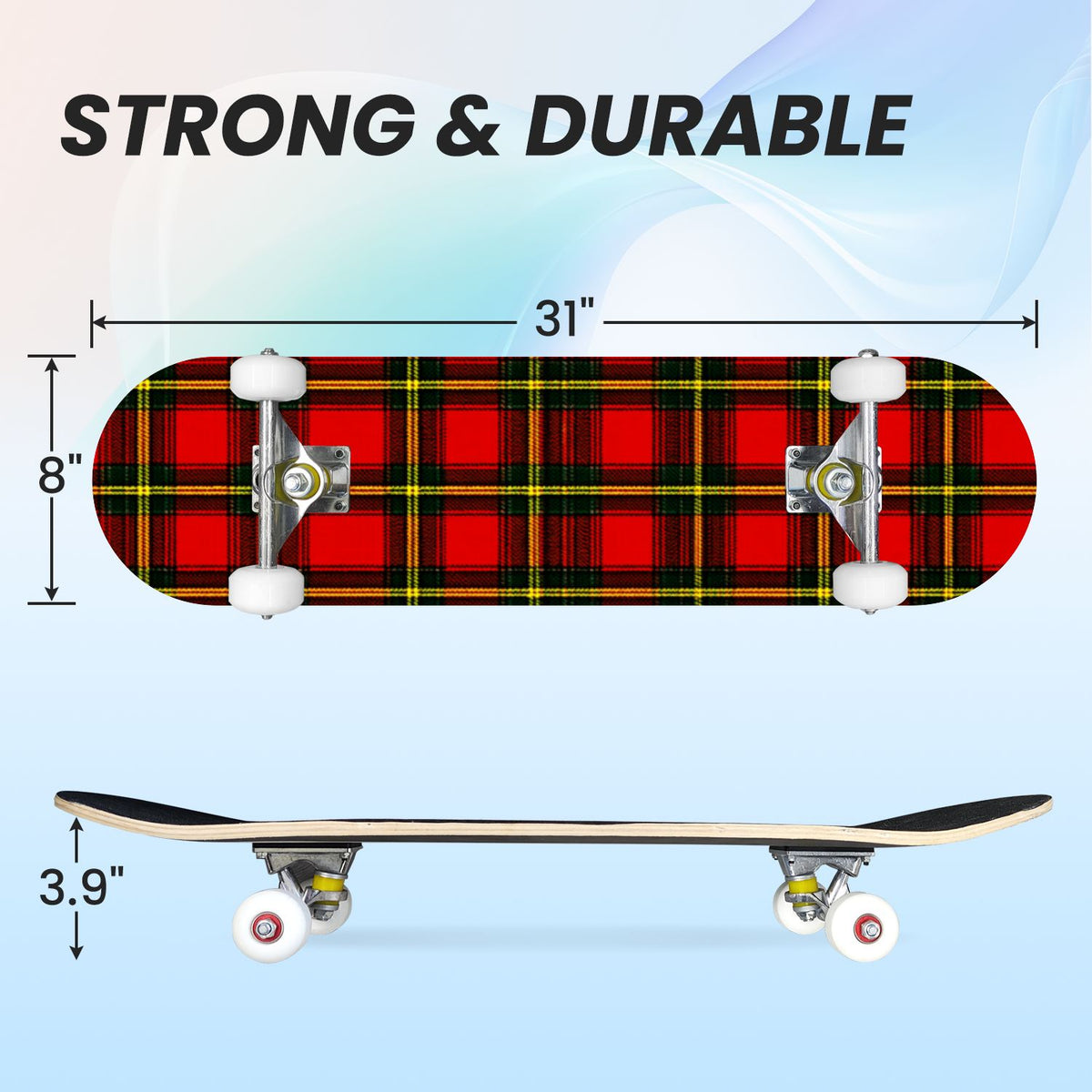 31"x8" Complete Skateboards for Beginners, White Birch Tree Bark Natural Knots Horizontal Lines Double Kick 7 Ply Canadian Maple Deck Skateboard with Wheels, Gifts for Kids Teens
