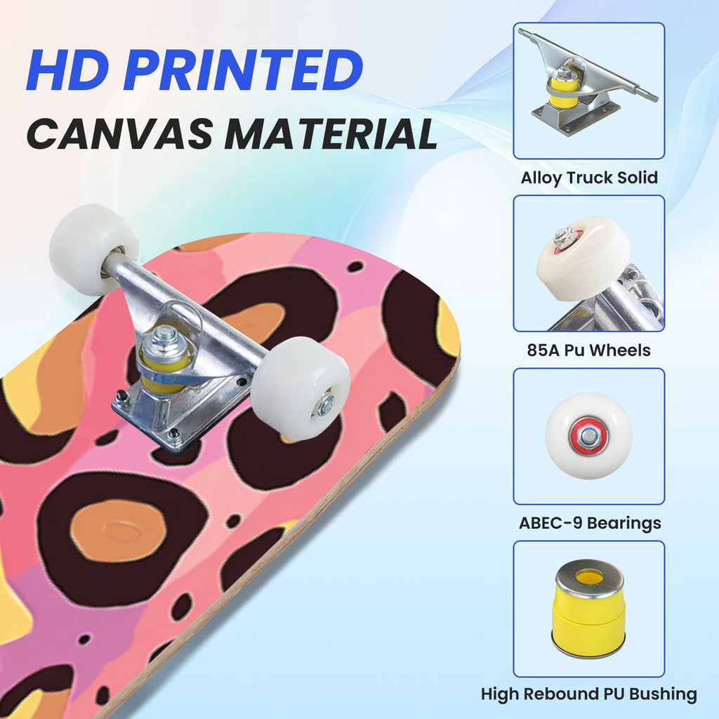 31"x8" Complete Skateboards for Beginners, Whimsical Butterfly Garden Watercolor Art Print Double Kick 7 Ply Canadian Maple Deck Skateboard with Wheels, Gifts for Kids Teens