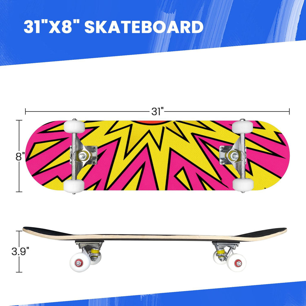 Complete Skateboard Vibrant Comic Eye 31 Inch 7-Ply Maple Skateboard with PU Wheels and Aluminum Trucks, Ready-to-Ride Skateboard for Beginners, Teens and Adults