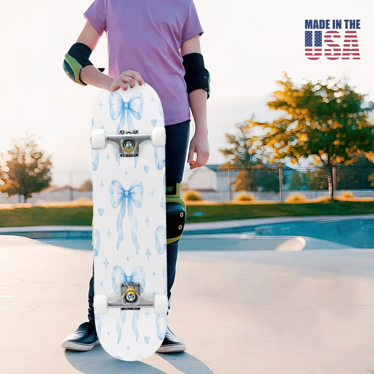 31"x8" Complete Skateboards for Beginners,Seamless Blue Watercolor Crabs Floral Accents Light Double Kick 7 Ply Canadian Maple Deck Skateboard with Wheels, Gifts for Kids Teens