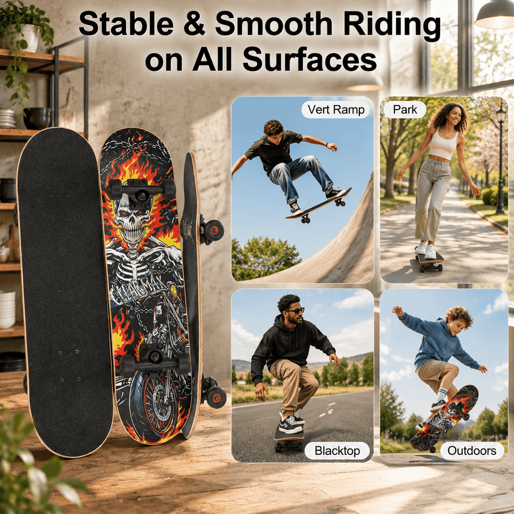 Checkerbot 31"x8" Standard Complete Skateboard with 7 Layer Canadian Maple for Beginners Adults Teens