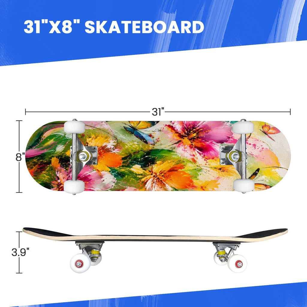 Complete Skateboard Colorful Splash Art Headphones 31 Inch 7-Ply Maple Skateboard with PU Wheels and Aluminum Trucks, Ready-to-Ride Skateboard for Beginners, Teens and Adults