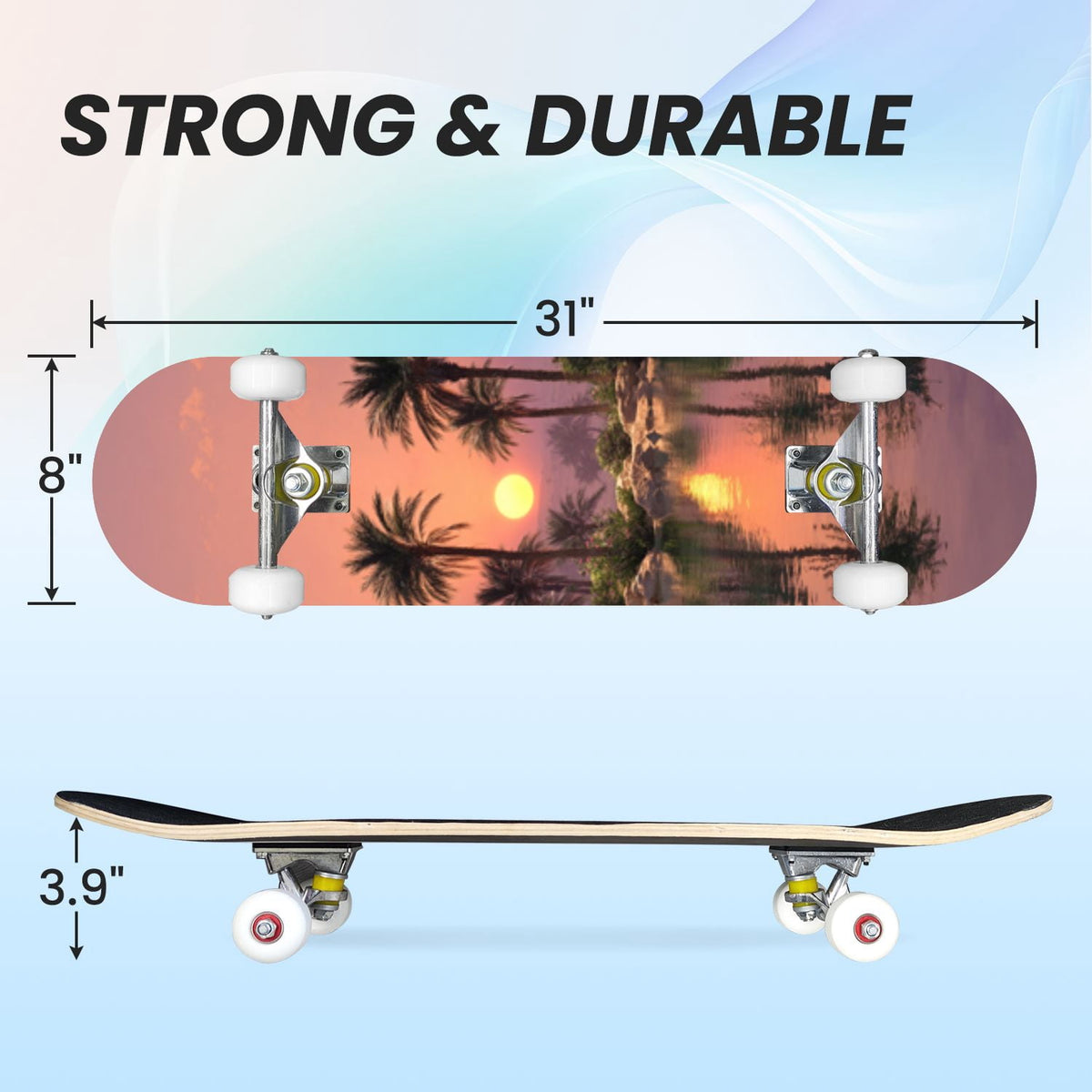 31"x8" poisous plants Mushroom Complete Skateboard for Beginners hand colored vintage retro 7 Layer Maple Deck Double Kick Kids Skateboard with 85A PU Wheels Gifts for Kids Teens