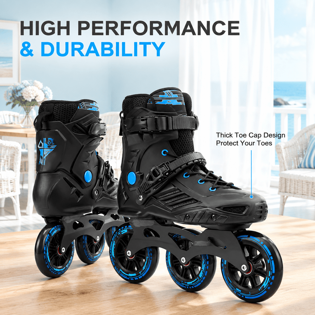 Black Men5.5-6/Women6.5-7/25cm 3-Wheel Inline Skates for Adult Fitness Speed Racing