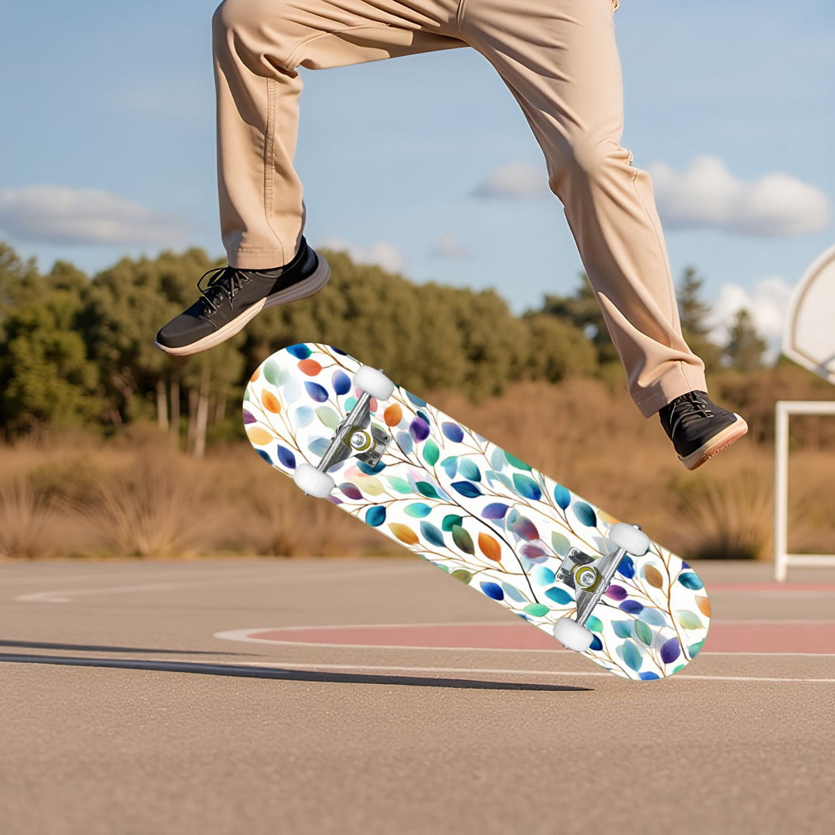 Vibrant Chrysanthemum Floral Bold Pink Purple Blooms 31" x 8" Complete Skateboard, 7-Ply Canadian Maple Double Kick Trick Board for Kids and Beginners Adult Gifts
