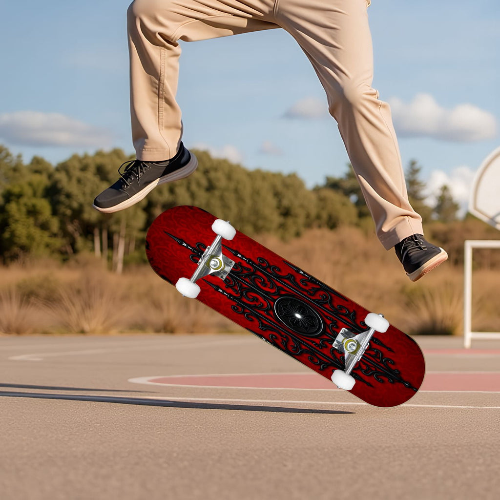 Red Mystic Circle Eyes Occult Symbols Dark Abstract Art 31" x 8" Complete Skateboard, 7-Ply Canadian Maple Double Kick Trick Board for Kids and Beginners Adult Gifts
