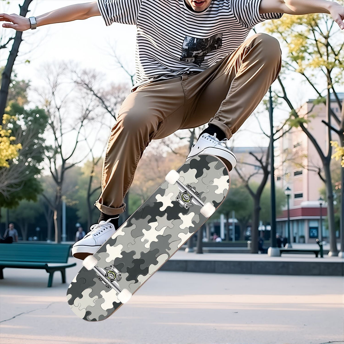 31"x8" Complete Skateboards for Beginners,Orange Basketball Hoop Blue Sky Clouds Double Kick 7 Ply Canadian Maple Deck Skateboard with Wheels, Gifts for Kids Teens