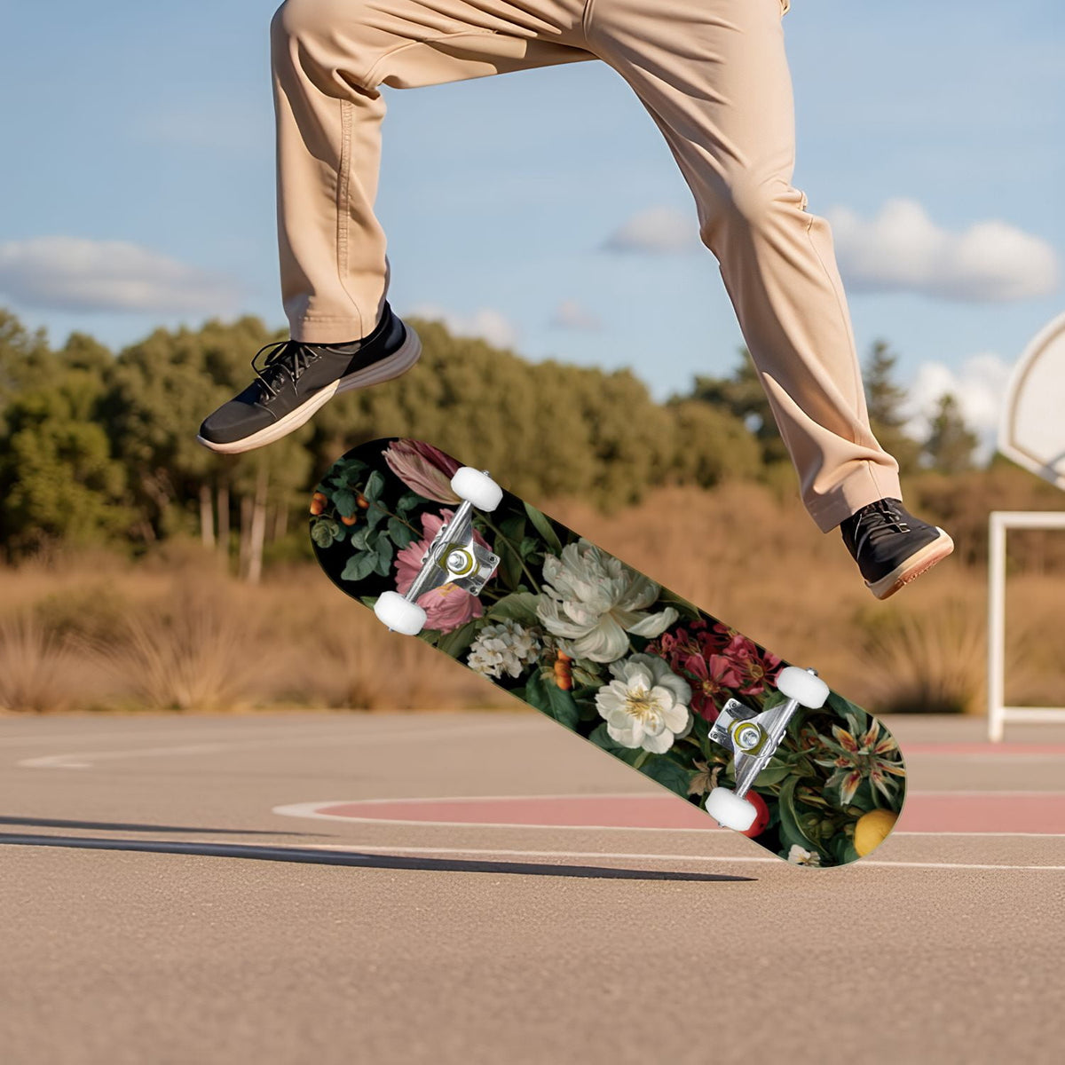 Autumn Forest Camouflage Oak Leaves Tree Branches 31" x 8" Complete Skateboard, 7-Ply Canadian Maple Double Kick Trick Board for Kids and Beginners Adult Gifts