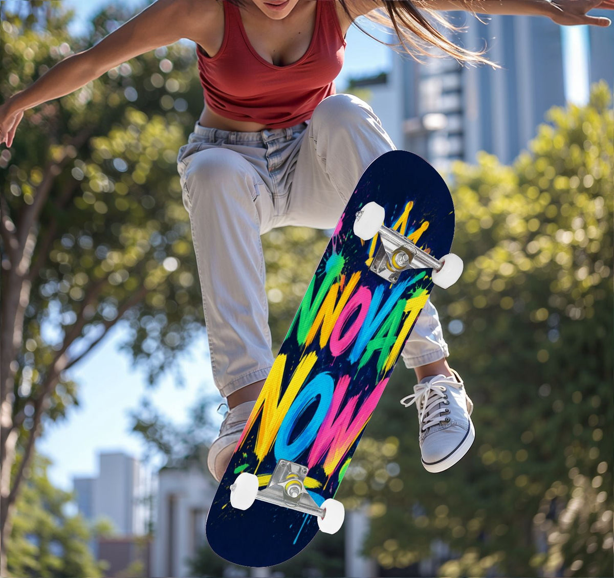 Complete Skateboard Vibrant Multicolored Abstract 31 Inch 7-Ply Maple Skateboard with PU Wheels and Aluminum Trucks, Ready-to-Ride Skateboard for Beginners, Teens and Adults