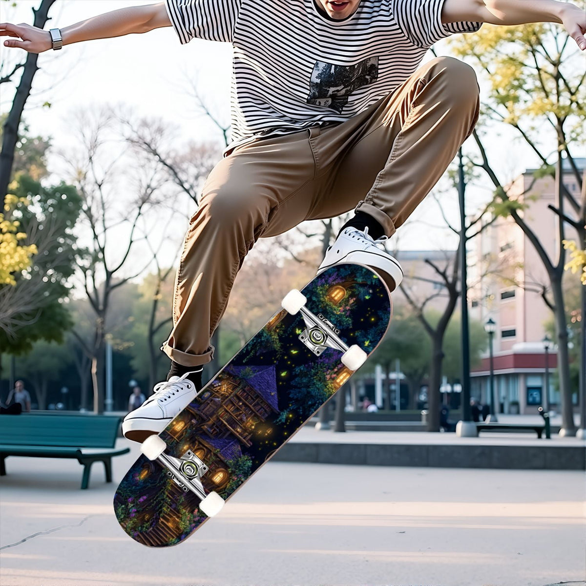 31"x8" Complete Skateboards for Beginners,Bold Stained Glass Western Double Kick 7 Ply Canadian Maple Deck Skateboard with Wheels, Gifts for Kids Teens